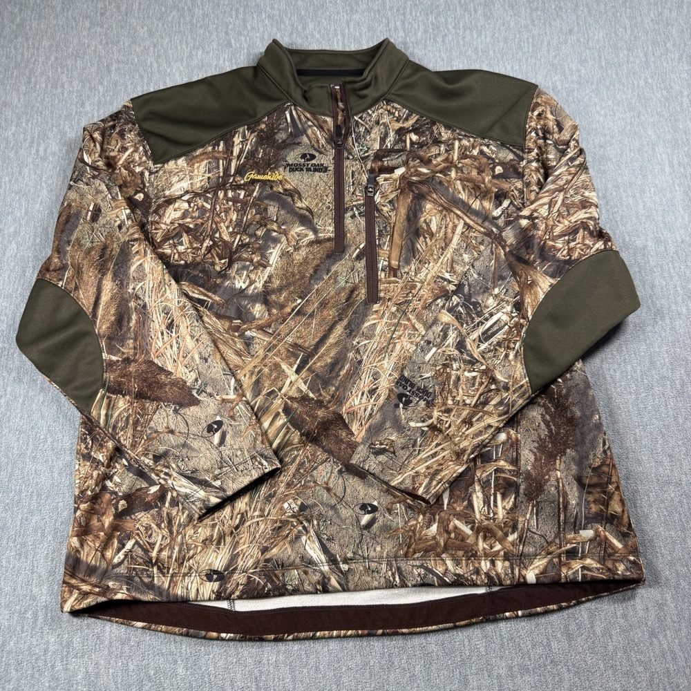 Gamehide Pullover Mens XL Camo 1/4 Zip Mossy Oak Duck Blind Hunting Fleece Jacke